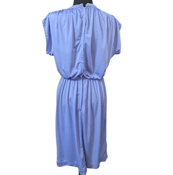 Vintage Joan Leslie Lavender Midi Dress Cap Sleeve Cinched Waist Retro 80s - Picture 3 of 14